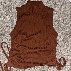 Sleeveless Brown Turtleneck Top